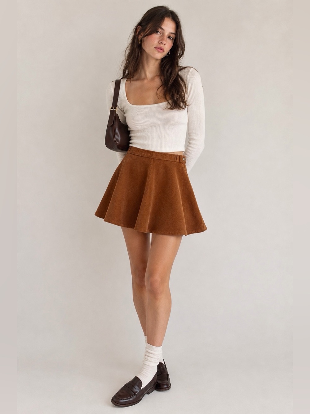 American Apparel Flared Skater Mini Skirt in Rust Brown